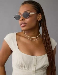 AE Oval Sunglasses Gold -American Eagle Fashion 0506 7809 709 os