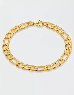 West Coast Jewelry Stainless Steel 8mm Figaro Chain Bracelet Golden