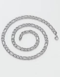 West Coast Jewelry Polished Stainless Steel Figaro Chain Necklace Silver -American Eagle Fashion 0508 0046 013 d1