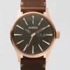Nixon Sentry Leather Watch Rose Gold