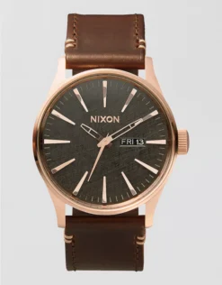Nixon Sentry Leather Watch Rose Gold