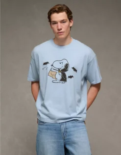AE Boxy Halloween Snoopy Graphic T-Shirt Light Blue