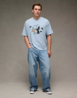 AE Boxy Halloween Snoopy Graphic T-Shirt Light Blue -American Eagle Fashion 0519 4695 401 os