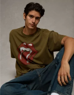 AE Boxy Rolling Stones Graphic T-Shirt Olive Moss