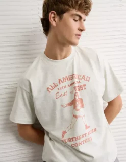 AE Boxy Sport Graphic T-Shirt Heather Gray -American Eagle Fashion 0519 4870 006 os