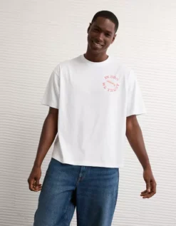 AE Boxy Food Graphic T-Shirt White -American Eagle Fashion 0519 4871 100 os