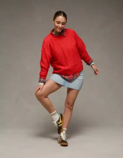 AE Whoa So Soft Classic Crew Neck Sweater Cherry -American Eagle Fashion 0534 1651 703 os