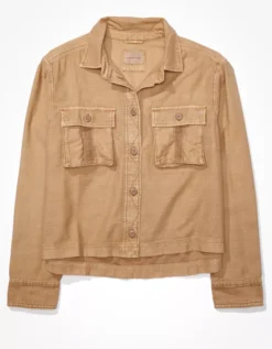 AE Cropped Long-Sleeve Cargo Button-Up Shirt -American Eagle Fashion 0536 4751 200 f