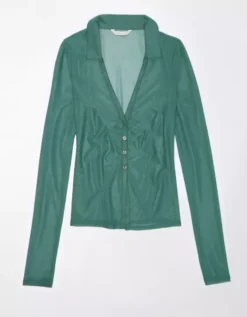 AE Mesh Button-Up Shirt -American Eagle Fashion 0536 5307 788 f