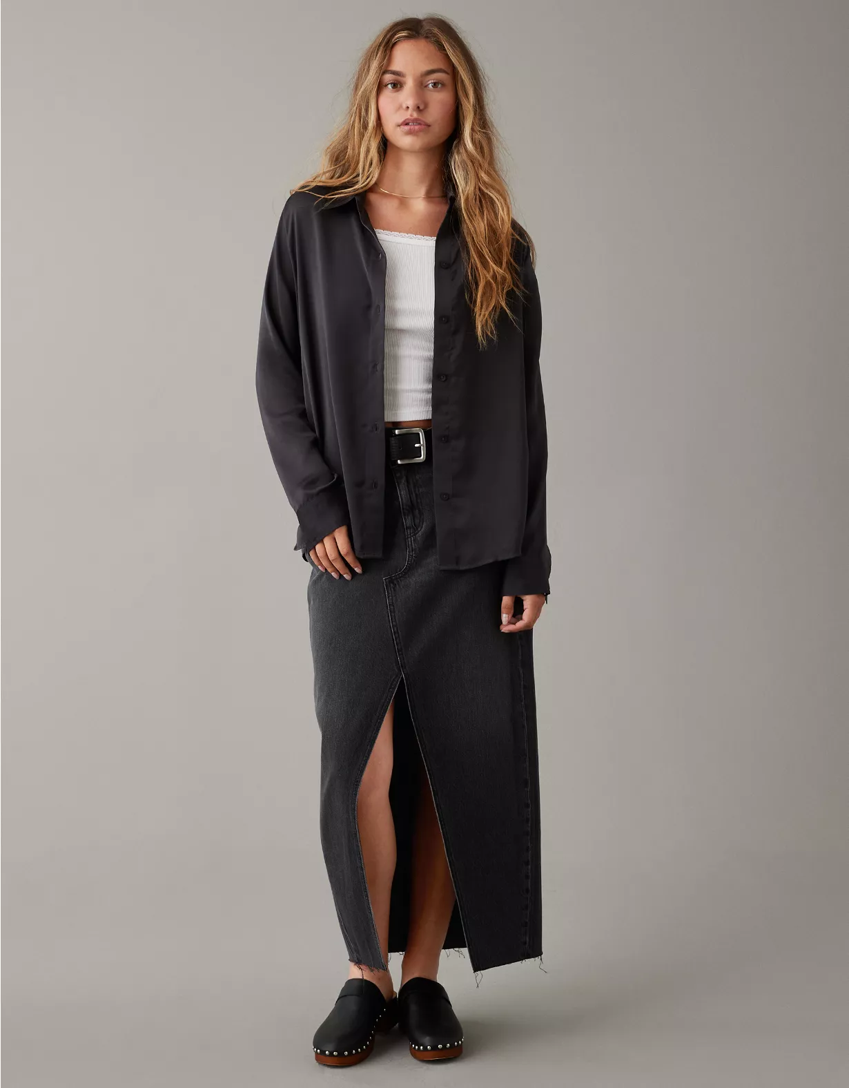 AE Satin Button-Up Shirt 1 AE Satin Button-Up Shirt