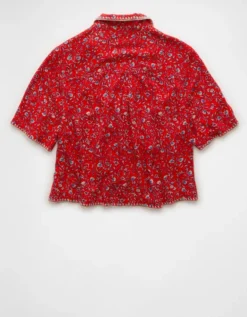 AE Floral Button-Up Shirt Berry -American Eagle Fashion 0536 6345 669 b