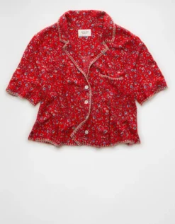 AE Floral Button-Up Shirt Berry -American Eagle Fashion 0536 6345 669 f