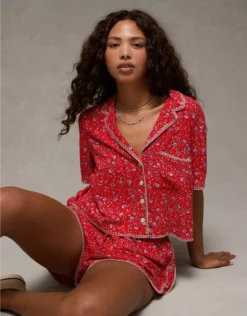 AE Floral Button-Up Shirt Berry