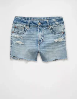AE Next Level Curvy Ripped High-Waisted Denim Short Short Royally Light -American Eagle Fashion 0545 8207 978 f