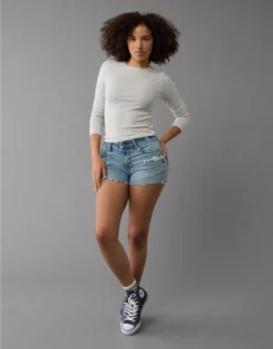 AE Next Level Curvy Ripped High-Waisted Denim Short Short Royally Light