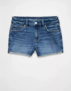 AE Next Level Curvy Ripped High-Waisted Denim Short Short Dark Blue -American Eagle Fashion 0545 8208 451 f