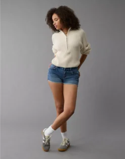 AE Next Level Curvy Ripped High-Waisted Denim Short Short Dark Blue