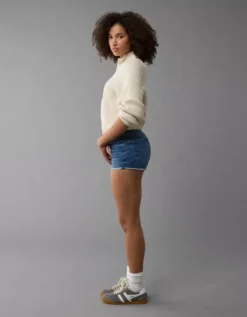 AE Next Level Curvy Ripped High-Waisted Denim Short Short Dark Blue -American Eagle Fashion 0545 8208 451 os