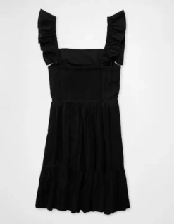 AE Square Neck Ruffle Tiered Mini Dress Black -American Eagle Fashion 0548 8956 001 b