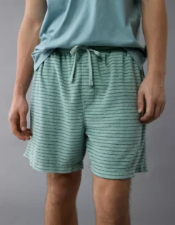 AE Sofa Surfin' Terry Striped Lounge Short Green -American Eagle Fashion 0552 2023 300 d2