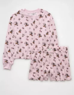 AE Luxe Plush Mickey Mouse PJ Set Pink -American Eagle Fashion 0575 1220 615 f