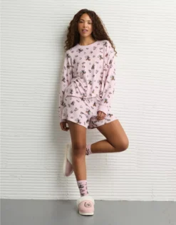 AE Luxe Plush Mickey Mouse PJ Set Pink