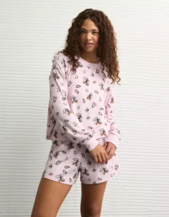 AE Luxe Plush Mickey Mouse PJ Set Pink -American Eagle Fashion 0575 1220 615 os