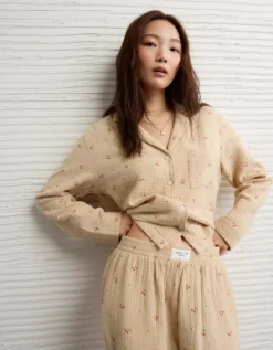 AE Cotton Gauze PJ Set Tan -American Eagle Fashion 0575 1238 207 os