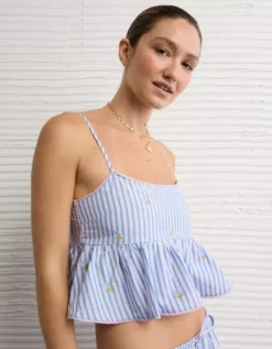 AE X The Summer I Turned Pretty Peplum PJ Set Blue -American Eagle Fashion 0575 1255 400 os