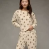 AE Luxe Plush Long-Sleeve & Pant PJ Set Bone Khaki