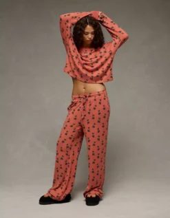 AE Luxe Plush Halloween Long-Sleeve & Pant PJ Set Cognac -American Eagle Fashion 0575 1325 249 os