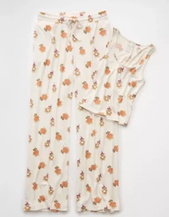 AE Luxe Plush Halloween Tank Top & Pant PJ Set Cream -American Eagle Fashion 0575 1326 106 f