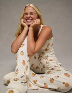 AE Luxe Plush Halloween Tank Top & Pant PJ Set Cream