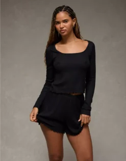 AE Ribbed Plush PJ Set Bold Black