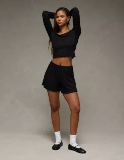 AE Ribbed Plush PJ Set Bold Black -American Eagle Fashion 0575 1331 064 os