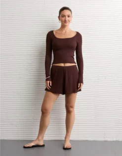 AE Ribbed Plush PJ Set Brown