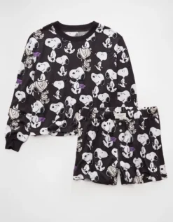 AE Luxe Plush Snoopy Halloween PJ Set Grey -American Eagle Fashion 0575 1332 050 f