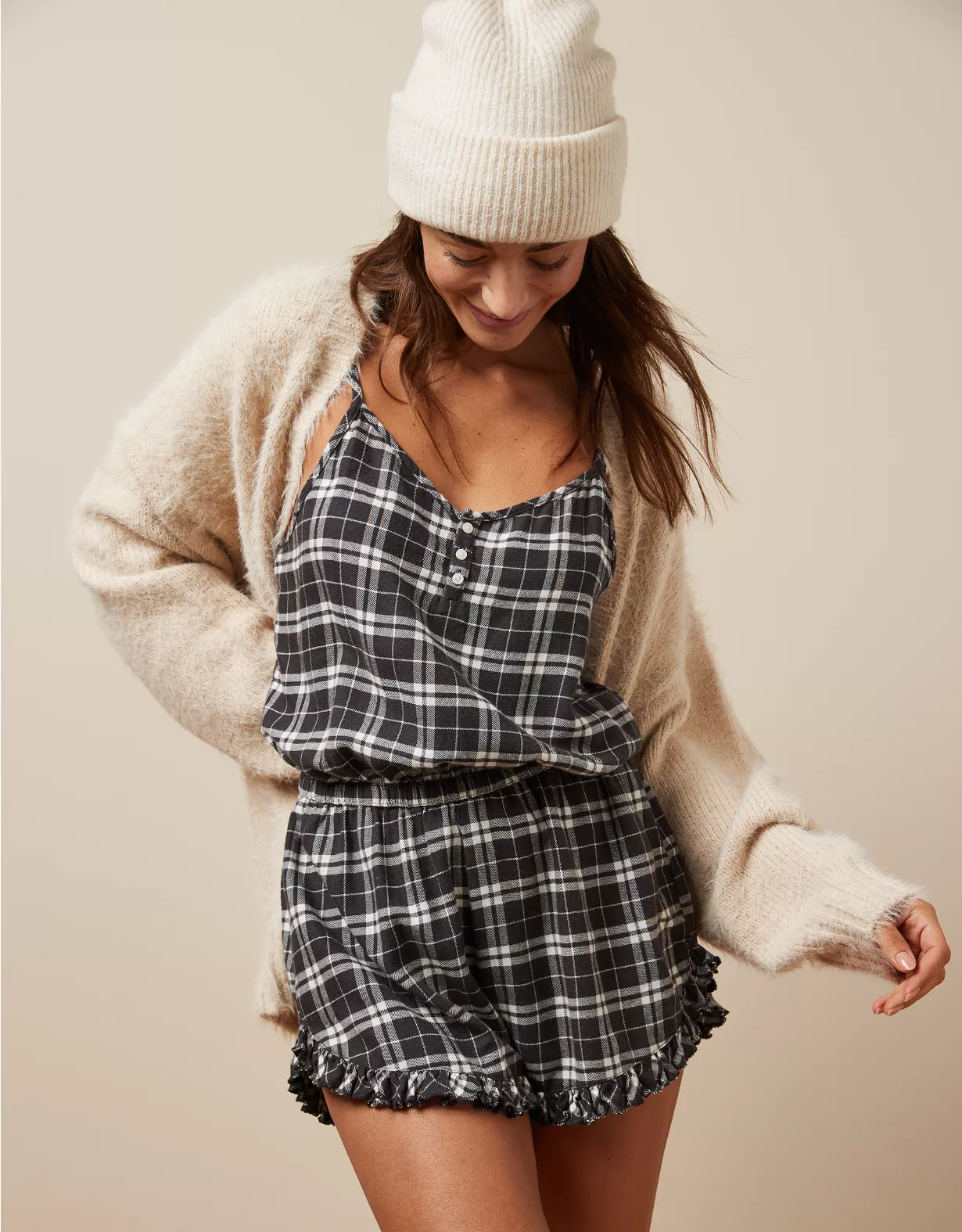 AE Flannel Ruffle PJ Romper 1 AE Flannel Ruffle PJ Romper