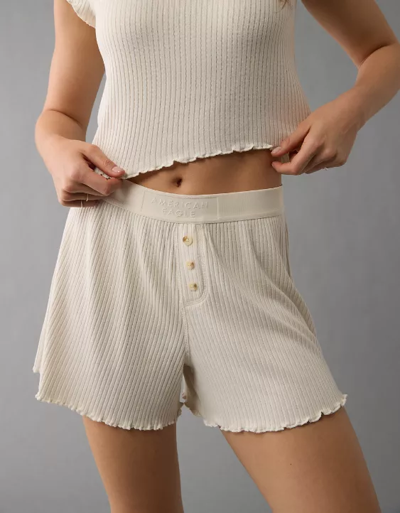 AE Ribbed Plush Baby Tee PJ Set Cream 5 AE Ribbed Plush Baby Tee PJ Set Cream - Image 5