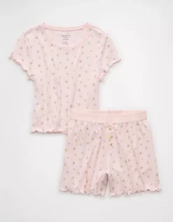 AE Printed Plush Baby Tee PJ Set Pink 7 AE Printed Plush Baby Tee PJ Set Pink -American Eagle Fashion 0575 3613 615 f
