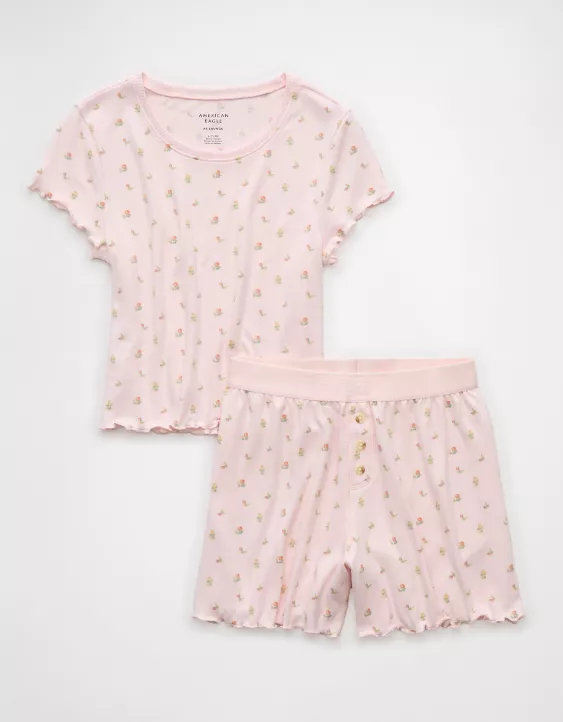 AE Printed Plush Baby Tee PJ Set Pink 3 AE Printed Plush Baby Tee PJ Set Pink - Image 3