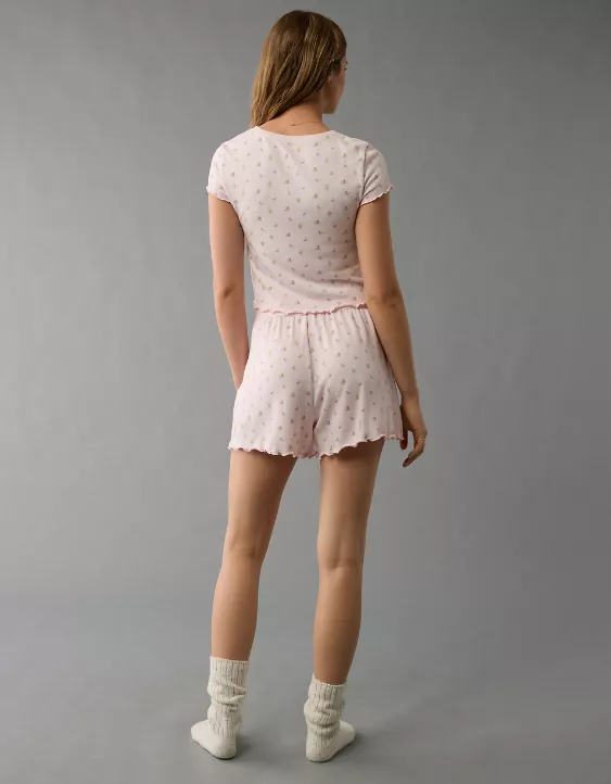 AE Printed Plush Baby Tee PJ Set Pink 2 AE Printed Plush Baby Tee PJ Set Pink - Image 2