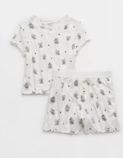 AE Mickey & Minnie Mouse Plush Baby Tee PJ Set White -American Eagle Fashion 0575 3692 100 f