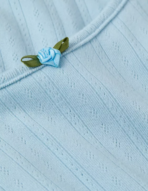 AE Pointelle Boy Short PJ Set Blue 5 AE Pointelle Boy Short PJ Set Blue - Image 5