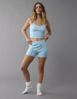 AE Pointelle Boy Short PJ Set Blue 8 AE Pointelle Boy Short PJ Set Blue -American Eagle Fashion 0575 3709 400 os