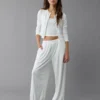 AE 3-Piece Pointelle Plush Cardigan Pajama Set White