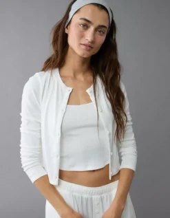 AE 3-Piece Pointelle Plush Cardigan Pajama Set White -American Eagle Fashion 0575 3713 100 os