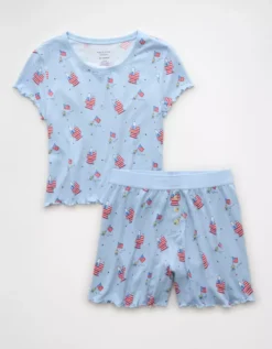 AE Snoopy Americana Plush Baby Tee PJ Set Blue 6 AE Snoopy Americana Plush Baby Tee PJ Set Blue -American Eagle Fashion 0575 3784 400 f