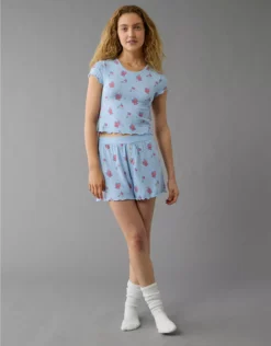 AE Snoopy Americana Plush Baby Tee PJ Set Blue