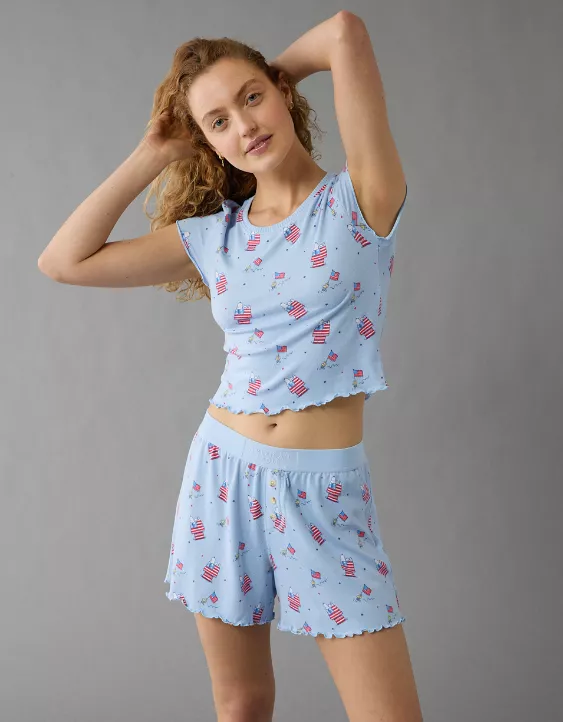 AE Snoopy Americana Plush Baby Tee PJ Set Blue 4 AE Snoopy Americana Plush Baby Tee PJ Set Blue - Image 4